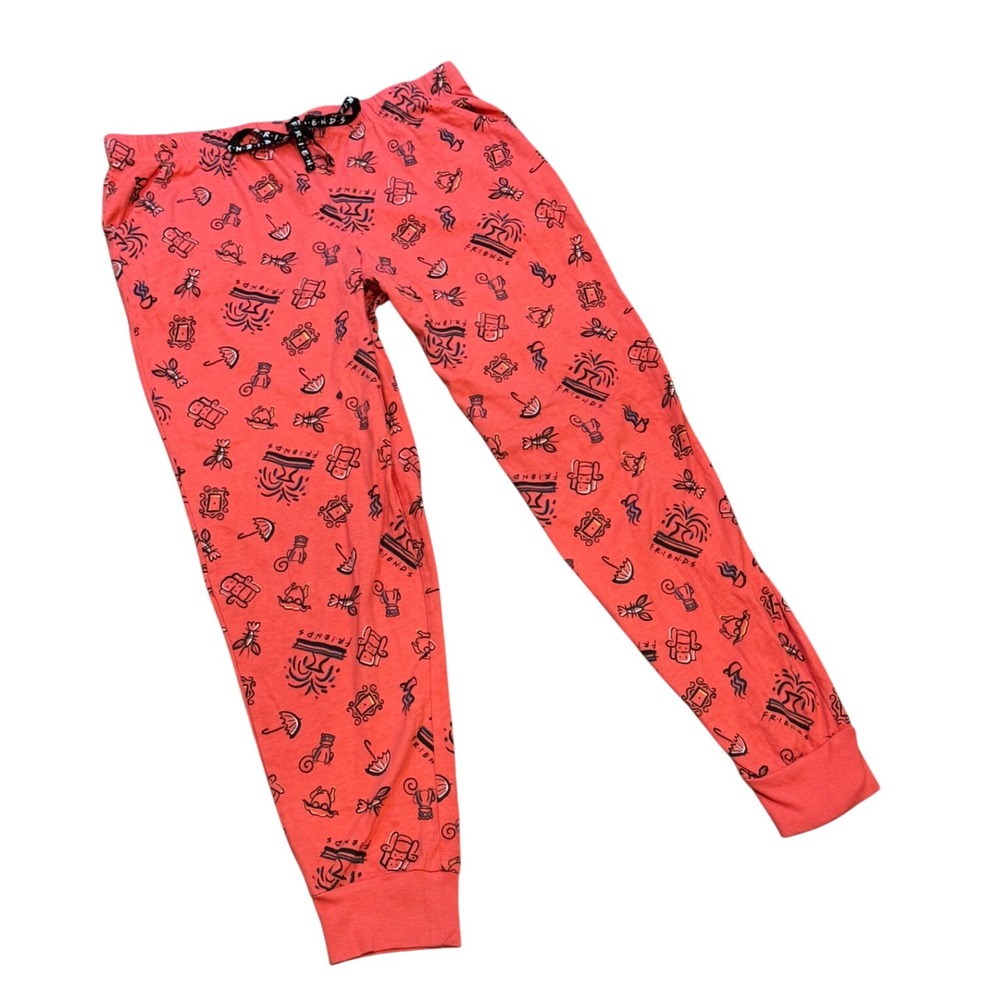 Friends The Television Series Red Doodle Print Jogger Pajama Pants Medium